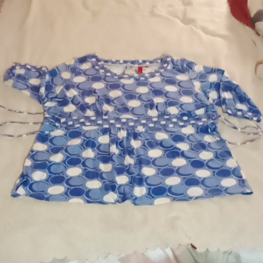Zoeybeth Plus 3X Blue And White Dots Blouse